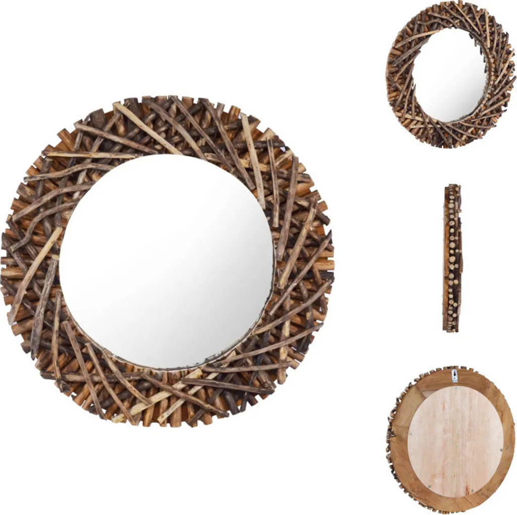 Specchio Bagno e Ingresso Tondo 60 cm - Legno di Teak Naturale vidaXL