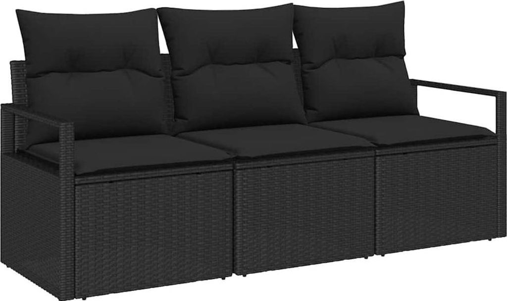 vidaXL Sofa Set 3 pcs Schwarz Poly-Rattan