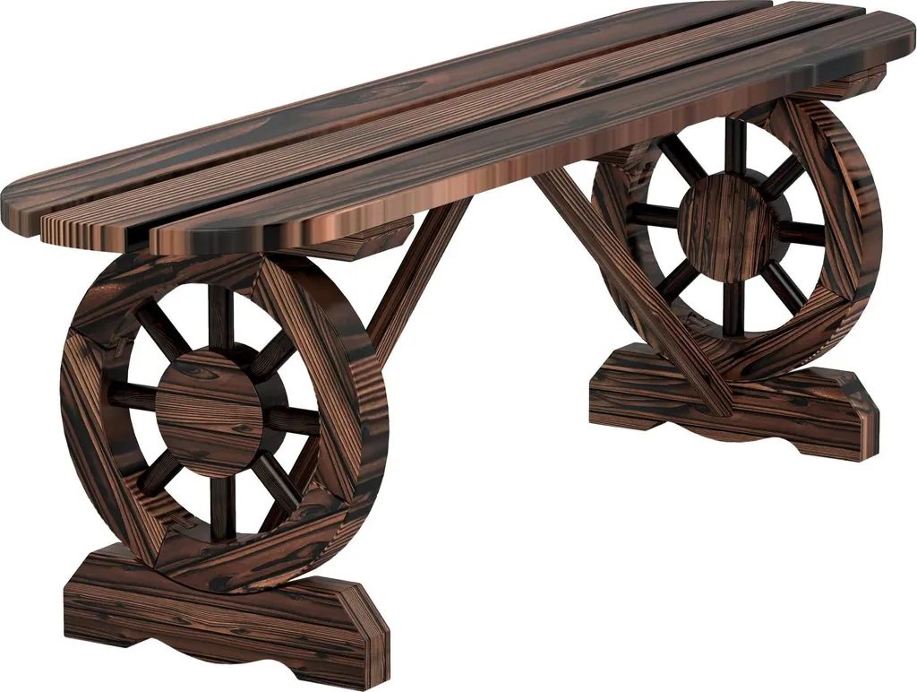 Banc décoratif bois flammé 120 cm avec roues latérales pour terrasse
