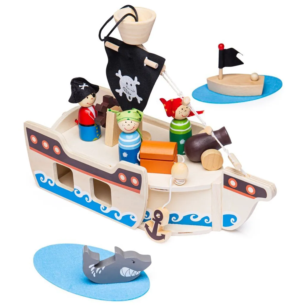 Bateau pirate Bigjigs Toys avec voiles ajustables et accessoires