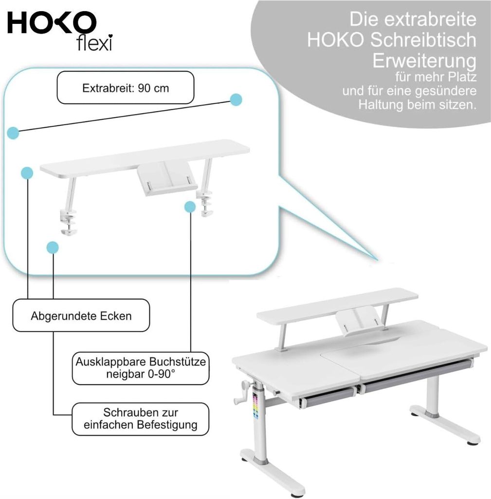 HOKO® Scrivania per bambini regolabile in altezza, bianca Immagine del prodotto 
