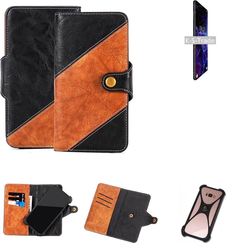 K-S-Trade Handyhülle Schutzhülle Bookstyle Case Wallet-Case kompatibel mit Oukitel C18 Pro Handy Cover Bumper Klapphülle schwarz hellbraun 1x