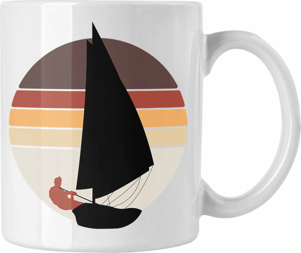 Trendation - Windsurfer Tasse Geschenk Sonnenuntergang Retro Geschenkidee für Windsurfer (Weiß)