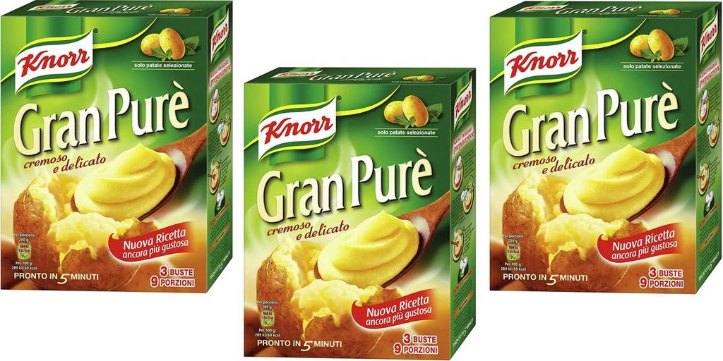 3x Knorr Gran Purè Cremoso e Delicato Zubereitet für Glutenfreies Kartoffelpüree 225g Jede Packung Enthält 3 Beutel mit 75g Kartoffel Püree
