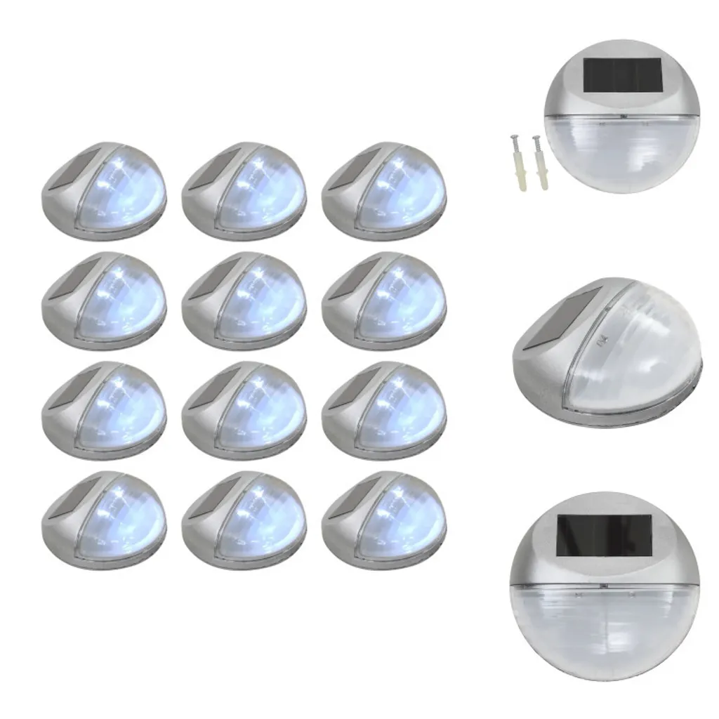 vidaXL Applique solari da esterno LED 12 pz. Rotonde argento - Illuminazione per esterni