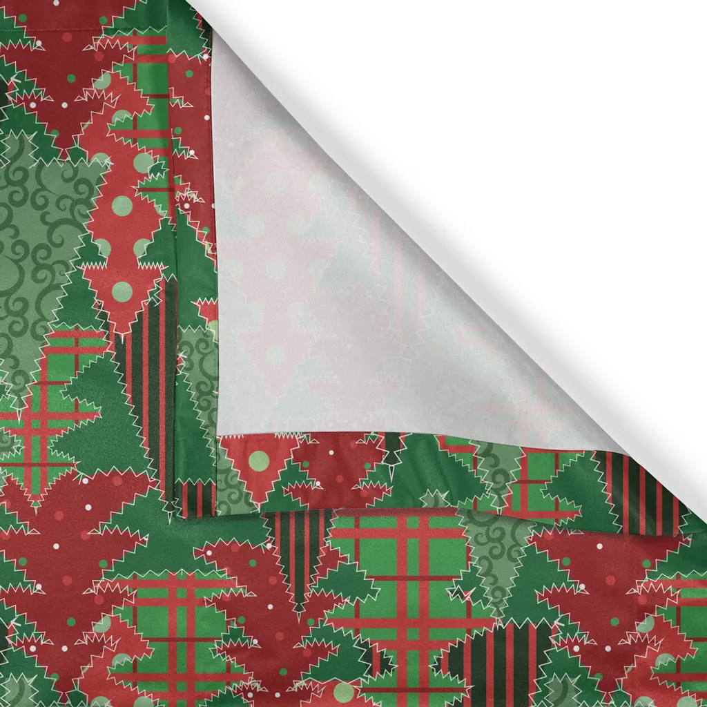 Rideau de Noël motif pins abstrait en tissu patchwork corail et vert - 5