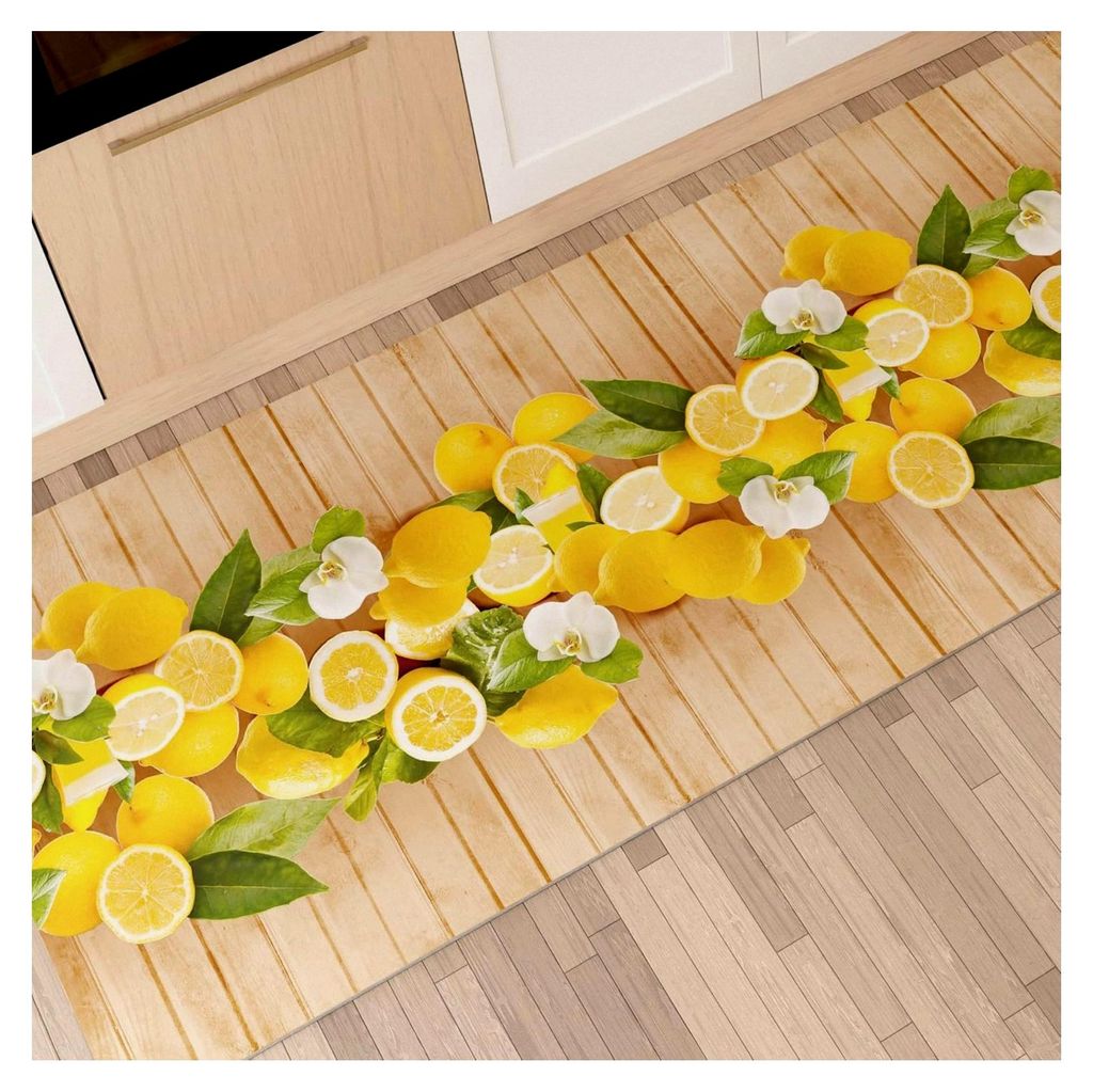 Küchenteppich Läufer rutschfest und waschbar 52 x 140 cm Design Lemon, 100 % Italy