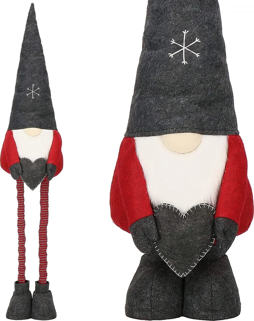 Gnome de Noël Géant Décoratif avec Jambes Extensibles et Cœur Rouge