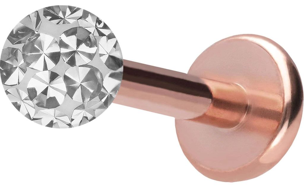Ohrpiercing, Nasenpiercing Titan Labret mit Push Fit EPOXY-KUGEL RoséGold Stablänge: 9mm + Stabstärke: 1,2mm + Kugelgröße: 3mm