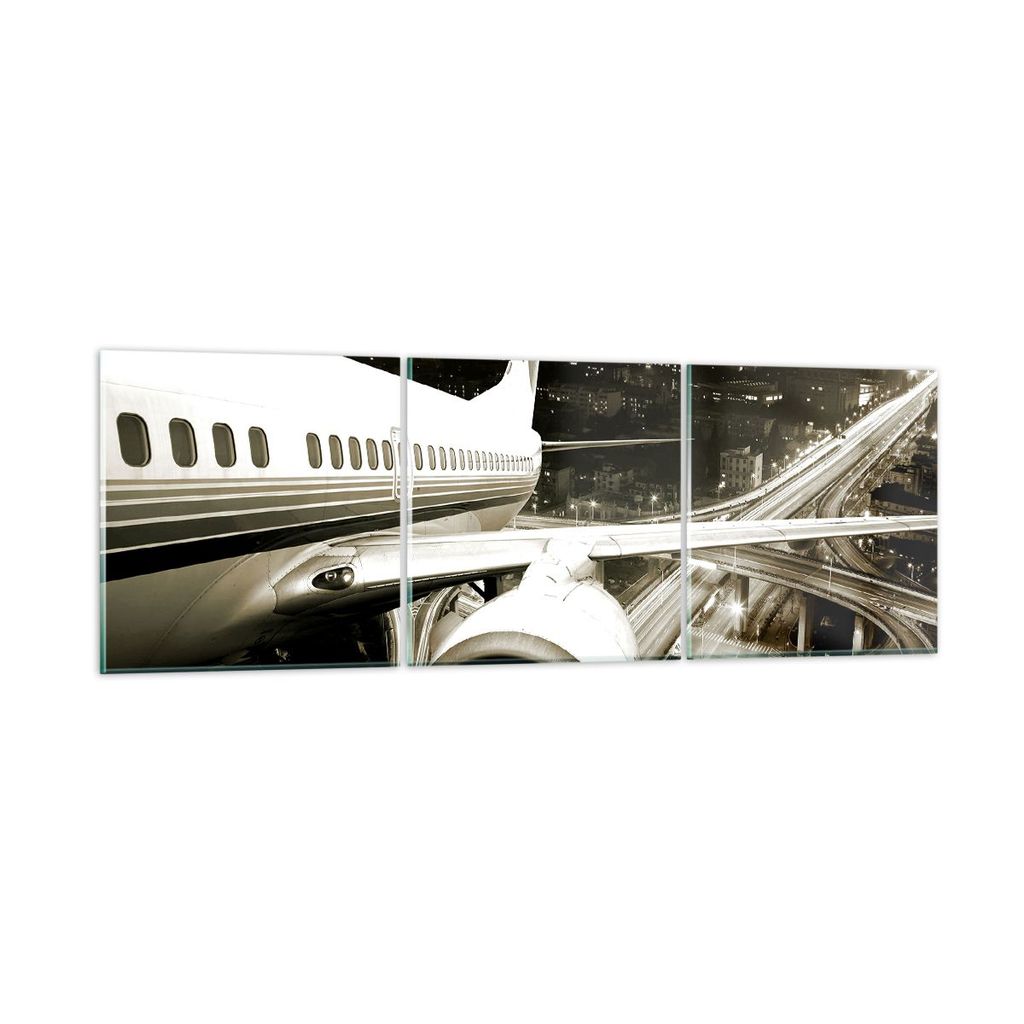 Bilder auf glas - Flugzeug Straßen Stadt - 90x30cm - Glasbilder - Wandbilder - Kunstdruck - zum Aufhängen bereit - Wanddekoration aus Glas - Glas...