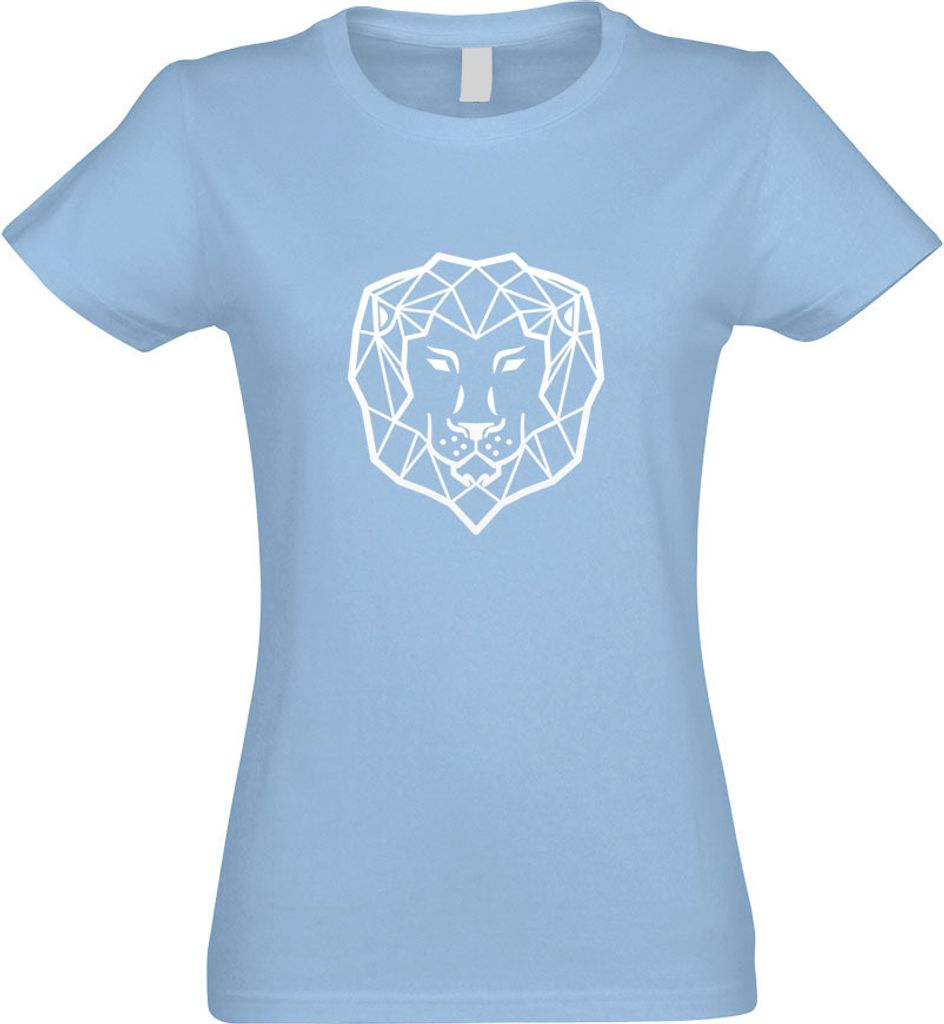 Kiwistar - T-Shirt tailliert - Damen - himmelblau - Polygon Löwe Figur Tier Art - mit Motiv Bedruckt - Funshirt Design - Sport - Freizeit - Damen - S
