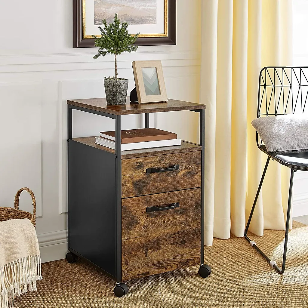 Caisson de bureau mobile à roulettes, 2 tiroirs, finition rustique - 4