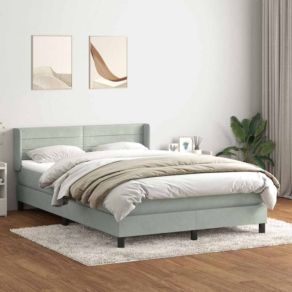 Boxspringbett mit Matratze Hellgrau 160x220 cm Samt, Klassische Betten Design Möbel