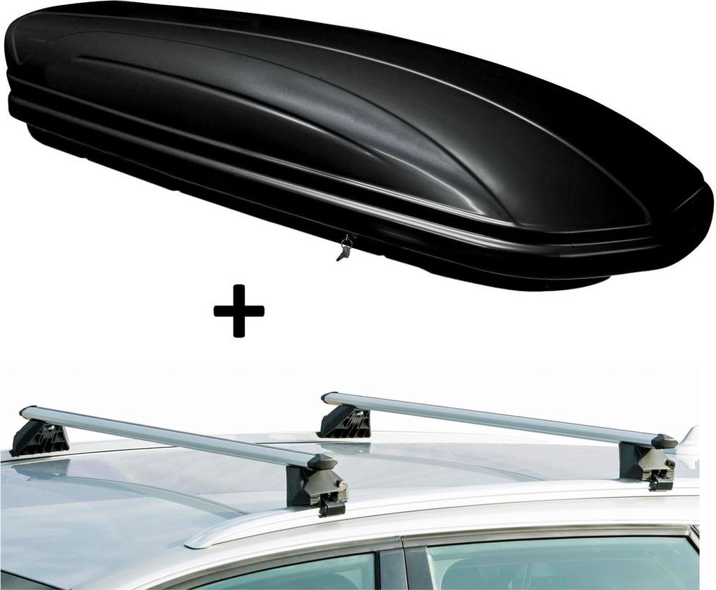 Skibox MAA460G schwarz glänzend + Alu Relingträger VDPCRV107A kompatibel mit Land kompatibel mit Rover Discovery Sport 5 Türer ab 2015