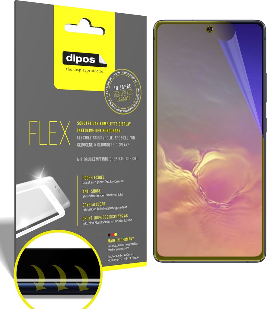 2x Schutzfolie für Samsung Galaxy S10 Lite Folie, 100% Displayabdeckung, dipos Flex