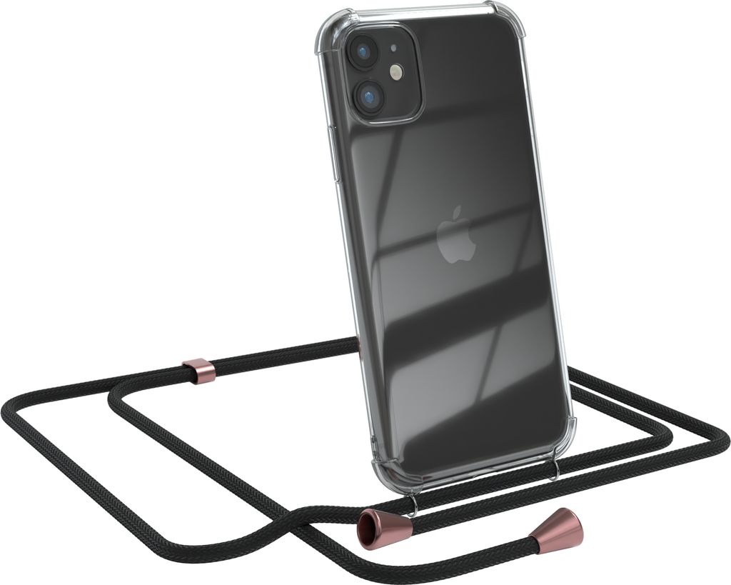 EAZY CASE Handykette kompatibel mit Apple iPhone 11, Handyhülle mit Umhängeband, Handykordel, Schutzhülle Clear, Band in Schwarz