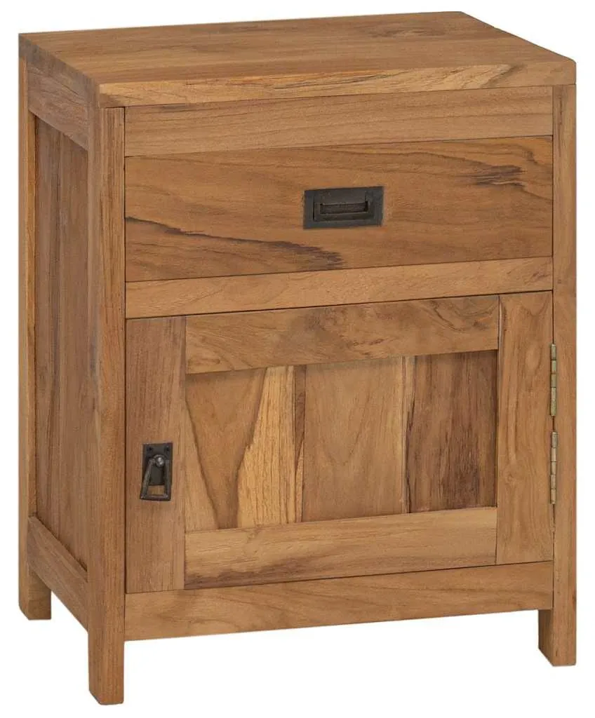 Table de chevet compacte 40 cm en teck massif - Rangement pour chambre