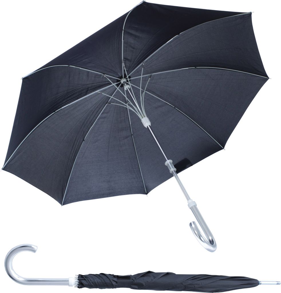 Regenschirm 110 cm schwarz mit Handöffner - Griff gebogen - Stockschirm windfest mit Metallspitze - Faltschirm Gastschirm Regenschutz Schirm groß...