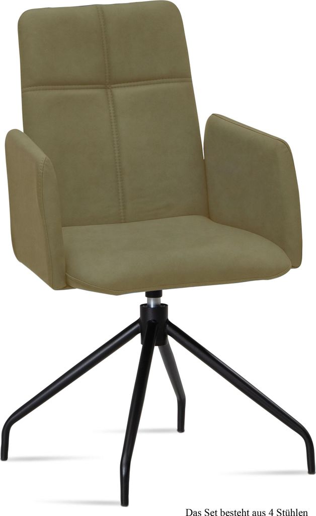 Armlehnstuhl drehbar (4er-Set) Doanna 52x92x60 Schwarz/Olivgrün