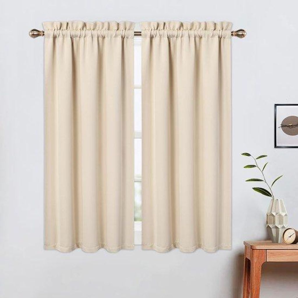 Famanu Kurze Badvorhänge 114 cm, 2 Paneele mit Stangendurchzug, Verdunkelnd – Grau