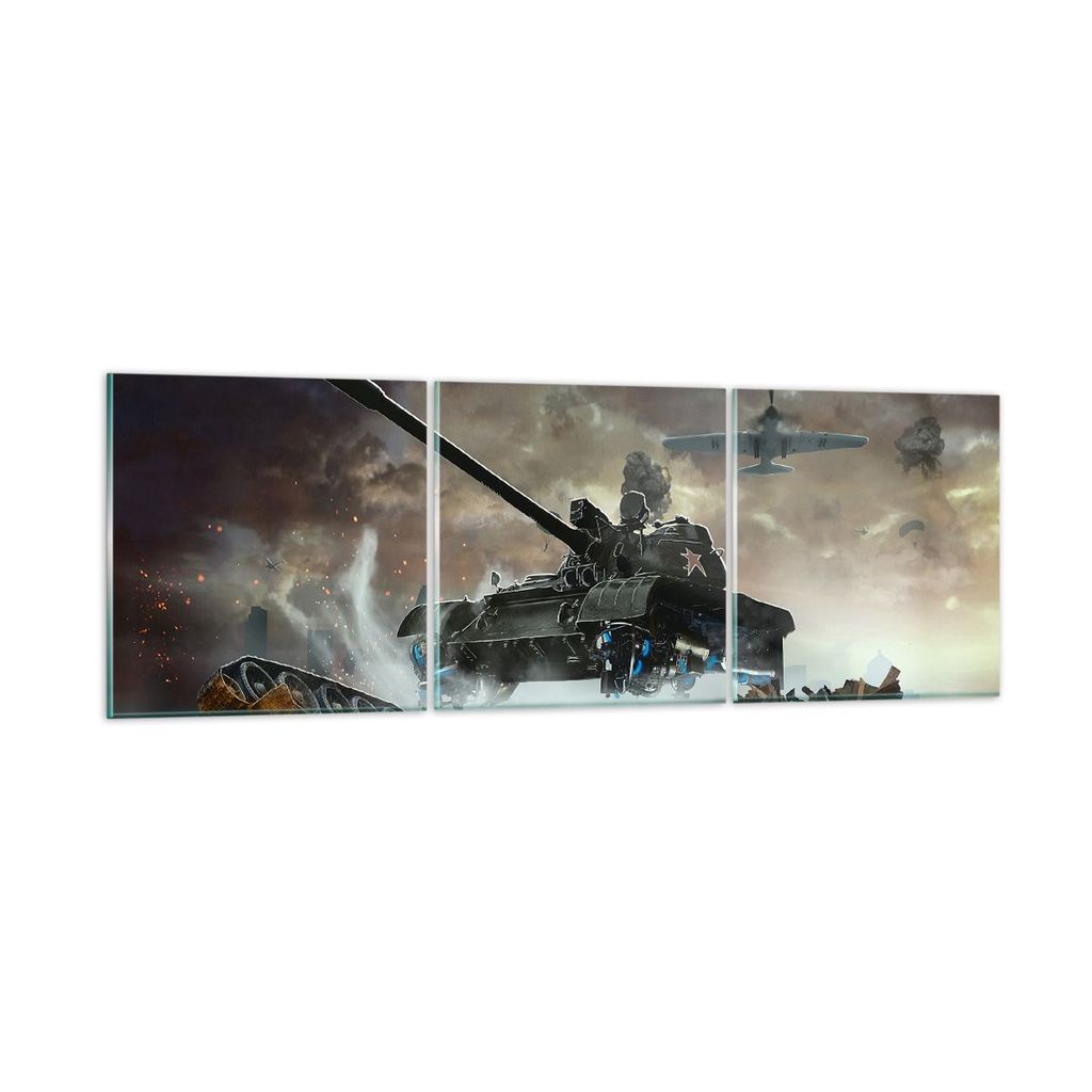 Bilder auf glas - Krieg Panzer Airplain Schlacht - 120x40cm - Glasbilder - Wandbilder - Kunstdruck - zum Aufhängen bereit - Wanddekoration aus Gla...
