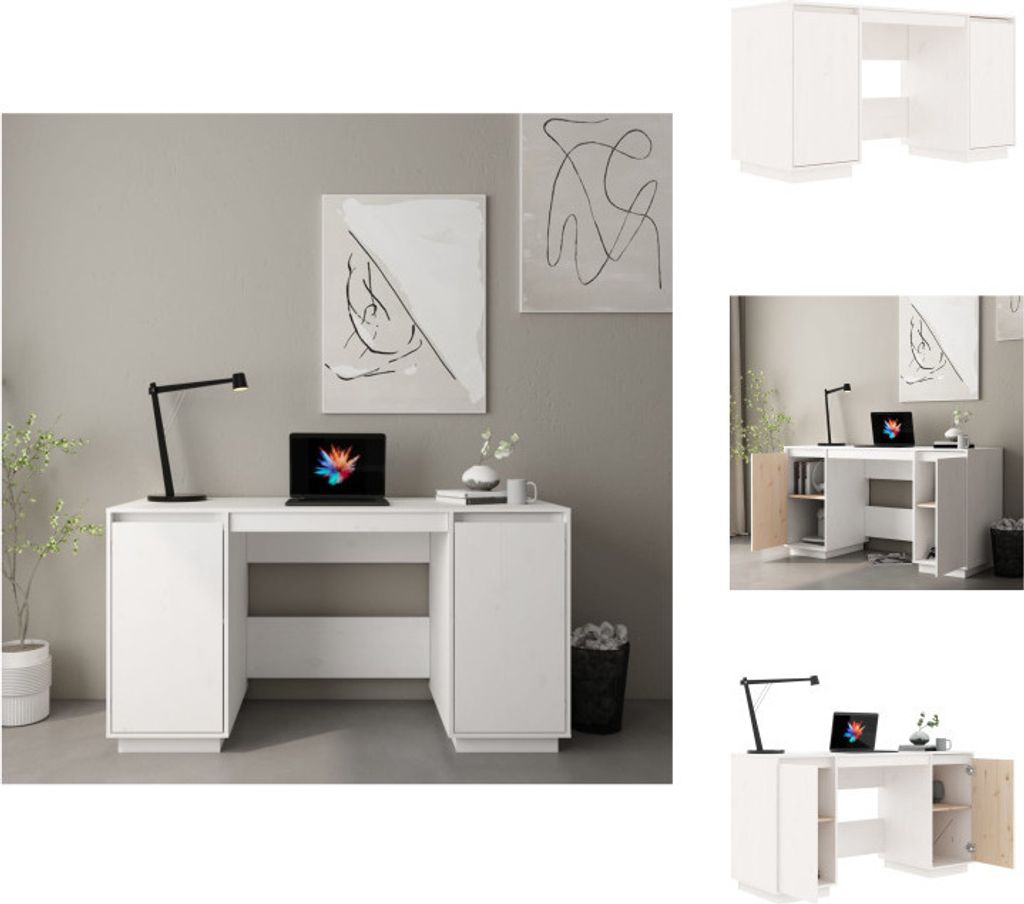 vidaXL Schreibtisch Weiß 140x50x75 cm Massivholz Kiefer - Schreibtische