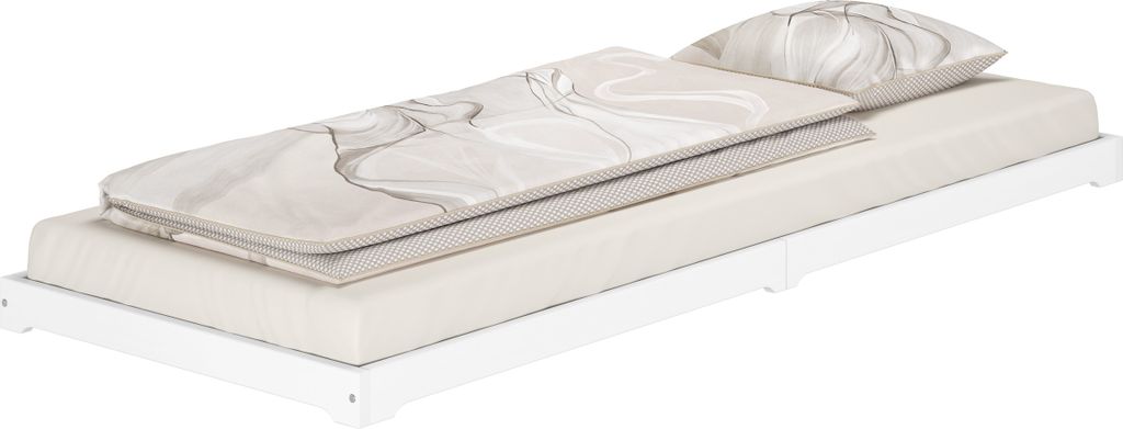 Weißes Flachbett extra niedriges Holzbett in Überlänge 90x220 Kiefer V-60.47W-09-220ohne Zubehör