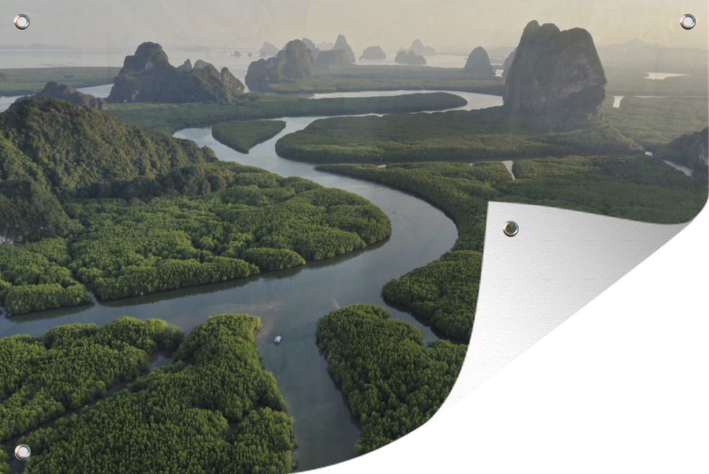 MuchoWow 90x60 cm Outdoor-Poster Gartendeko Sichtschutz Garten Poster für den Garten Sonnenuntergang in der Bucht von Phang Nga, Thailand