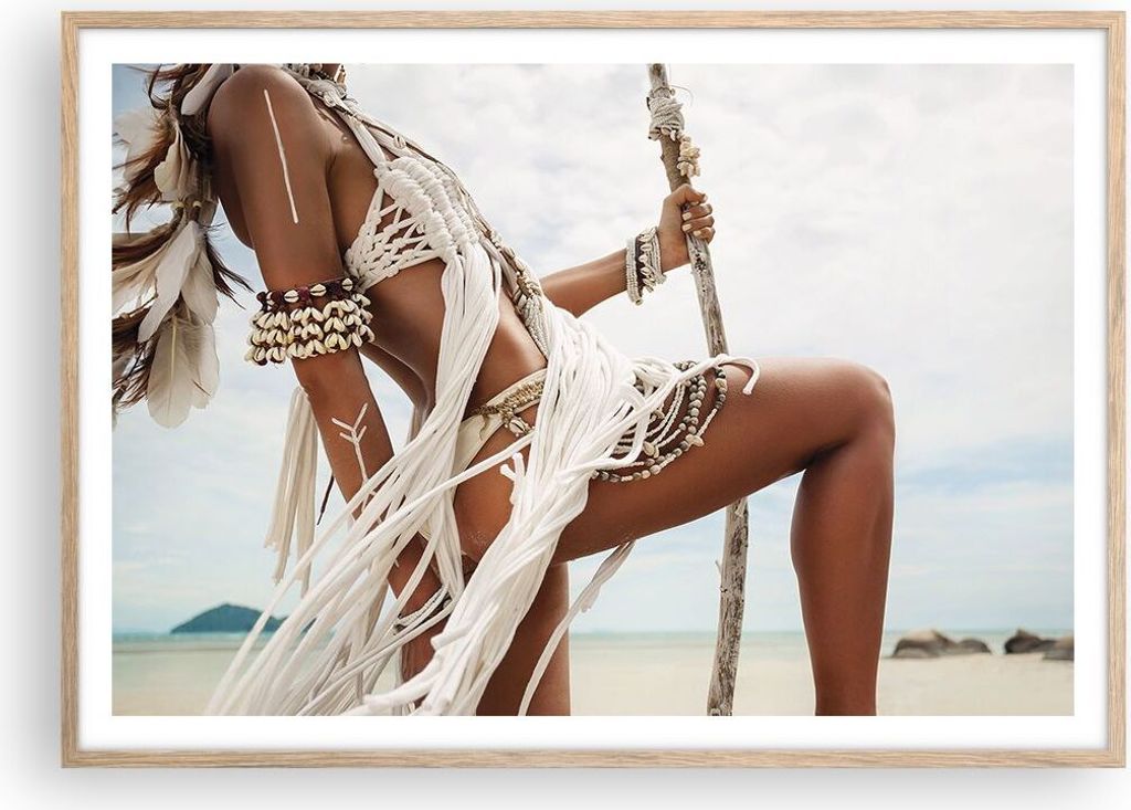 Gerahmtes Poster - Rahmen in heller Eiche - Frau Freiheit Exotik - 100x70 cm - Wand Bild - Wanddeko - Wandbilder - Kunstposter - Wandposter - Bilde...