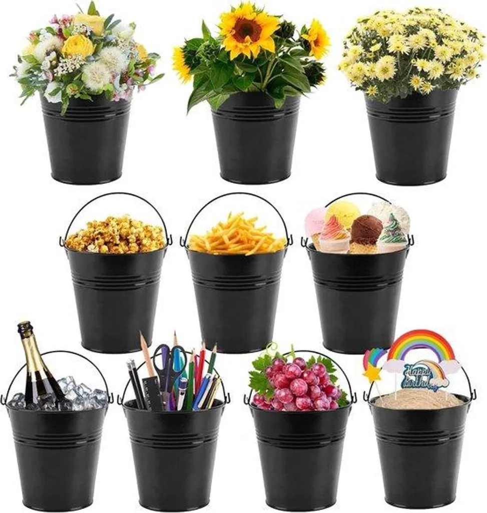 Aménagement jardin : lot 10 mini-pots métal noir contre la casse