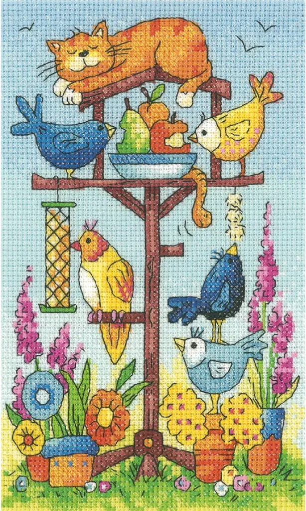 Kit Point de Croix Facile Vogel Tisch A Heritage pour Broderie Précise