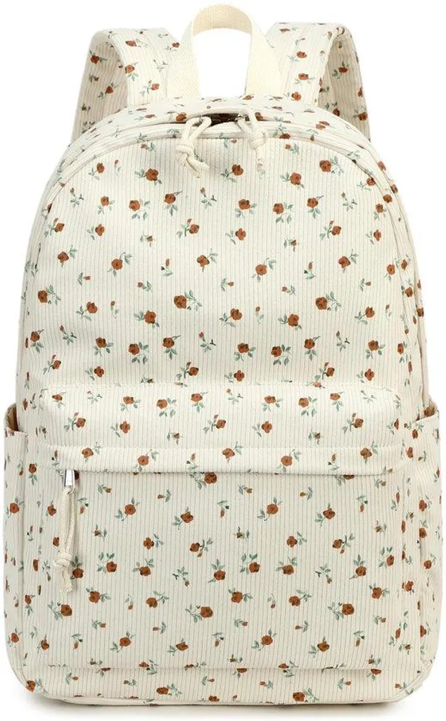Sac à dos fille marron fleurs - Grand format et poche PC rembourrée