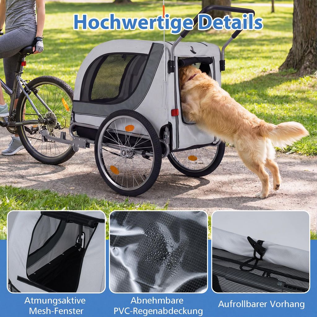 COSTWAY 2 in 1 Fahrradanhnger Hunde, Hundebuggy faltbar,