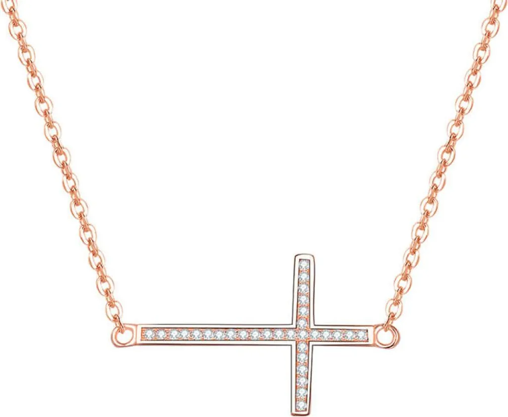 Collier en argent plaqué or rose avec croix AGS196 / 47-ROSE pour femme
