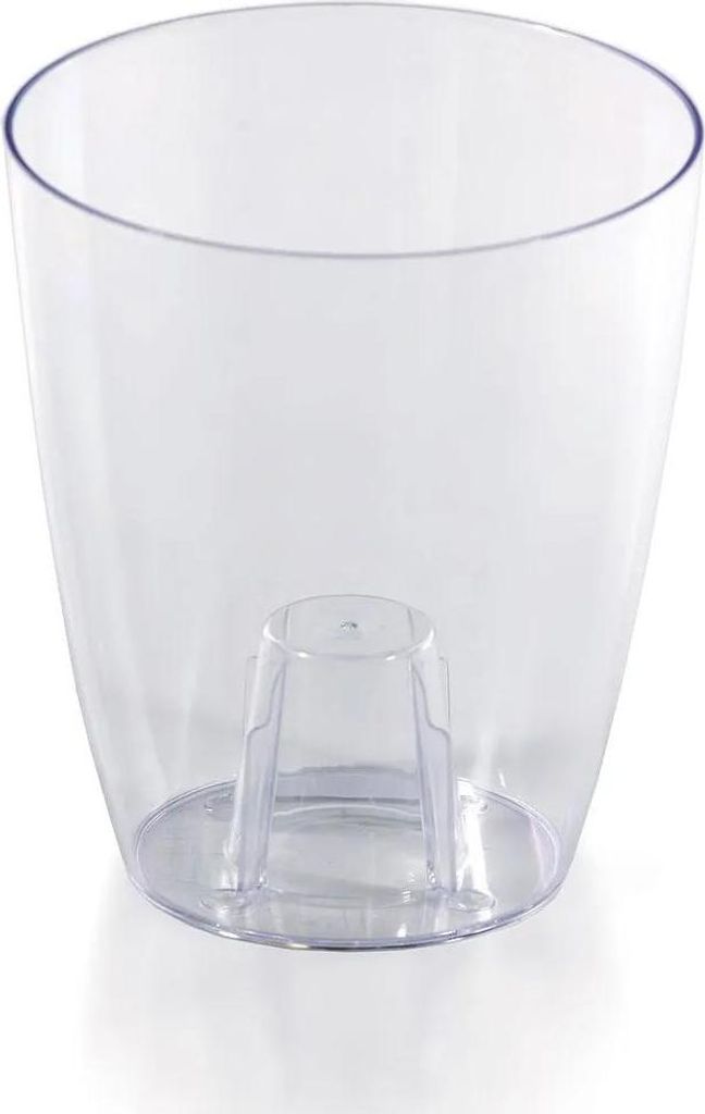 A clear plastic pot with a raised inner base.