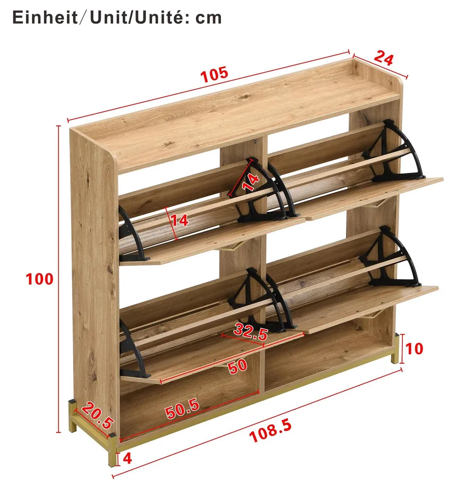 Armoire à chaussures bois 4 compartiments - Rangement d'entrée compact