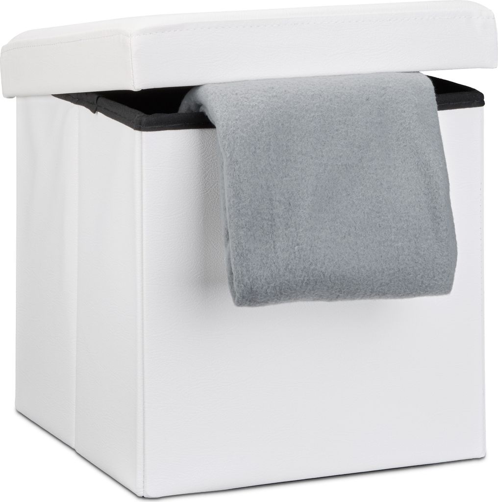 Pouf pieghevole in Pelle finta, colore: bianco Immagine del prodotto 