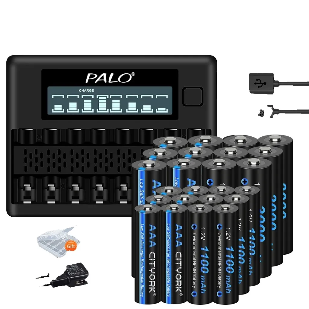 Chargeur pile rechargeable AA AAA LCD intelligent à 8 slots rapides