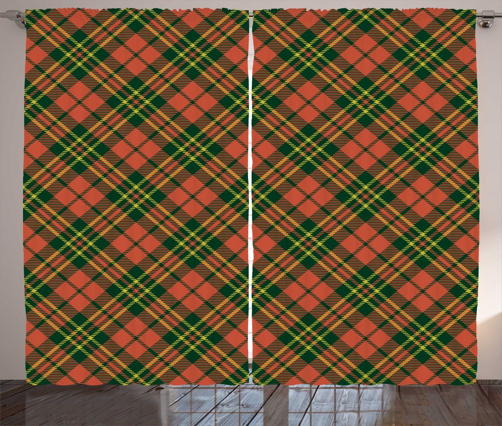 ABAKUHAUS Kariert Rustikaler Vorhang, Irish Tartan Weihnachten, Wohnzimmer Universalband Gardinen mit Schlaufen und Haken, 280 x 175 cm, Smaragdgr...