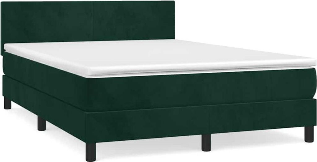 vidaXL Boxspringbett mit Matratze Dunkelgrün 140x190 cm Samt
