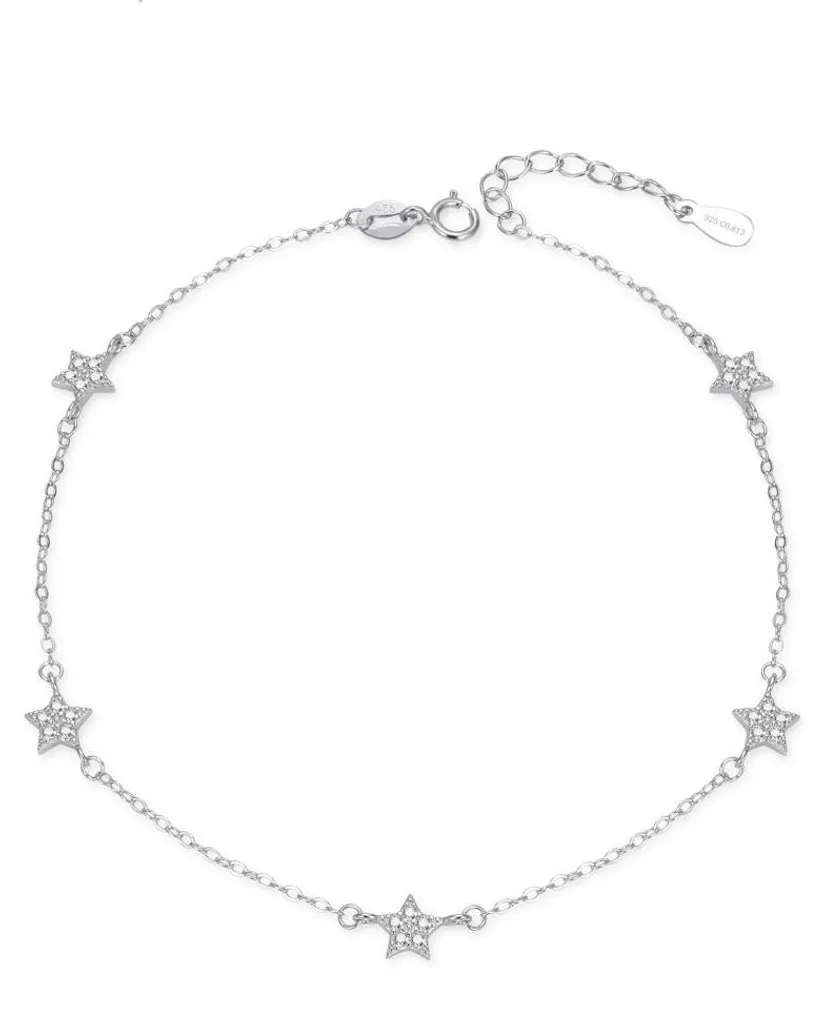 Bracelet chaîne en argent femme orné d'étoiles brillantes réglable