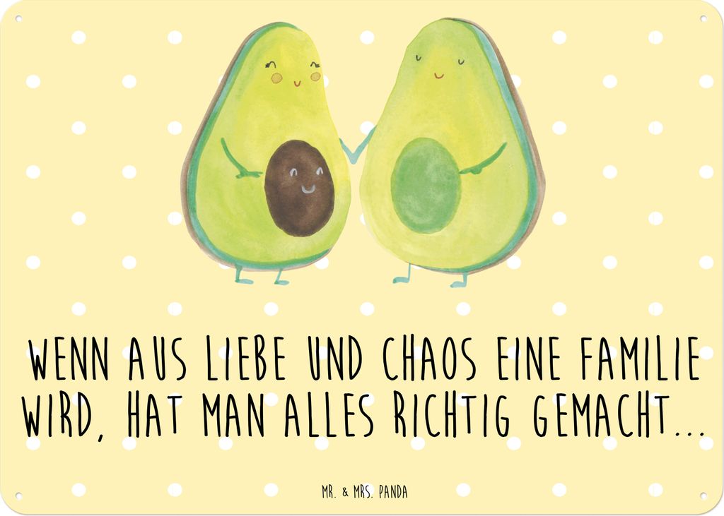 Mr. & Mrs. Panda Schild Avocado Pärchen DIN A3 - Gelb Pastell - Geschenk, Kinder, Geburt, Türschild, Avocados, Retro Blechschild, Wandbild, Famil...