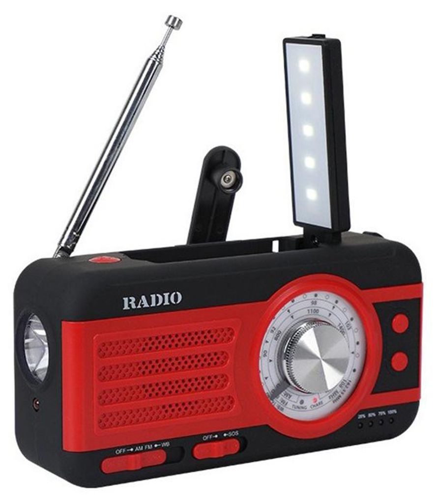 ZELURXX Solar Handkurbel Notfallradio 2000mAh, LED Taschenlampe, USB-Ladegerät, SOS-Alarm, AM/FM, Outdoor Kurbelradio für Camping, Rot