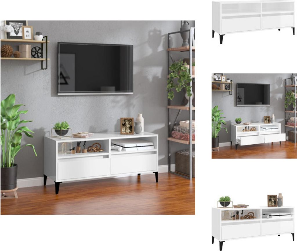 vidaXL TV-Schrank Hochglanz-Weiß 100x34,5x44,5 cm Holzwerkstoff - TV-Möbel