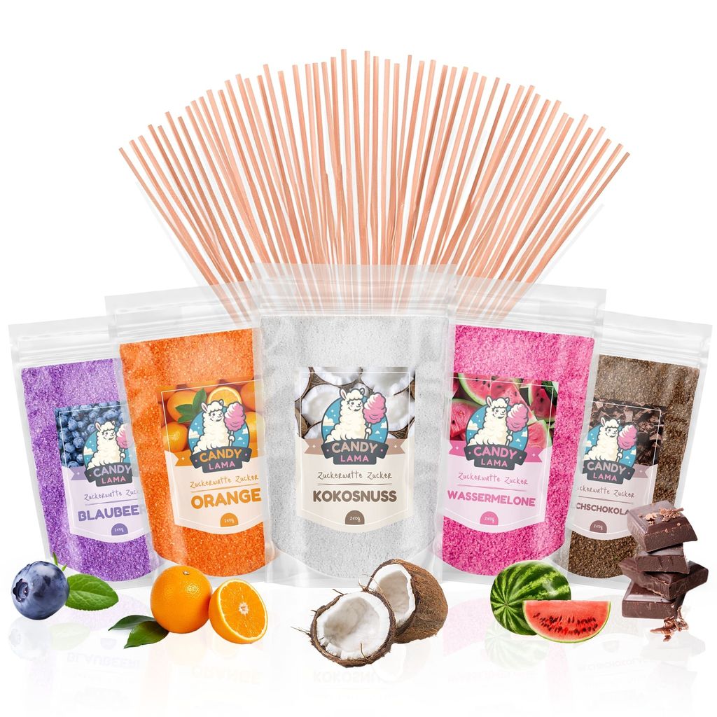 Zuckerwatte-Set 5 x 250g: Blaubeere, Orange, Kokosnuss, Produktbild 