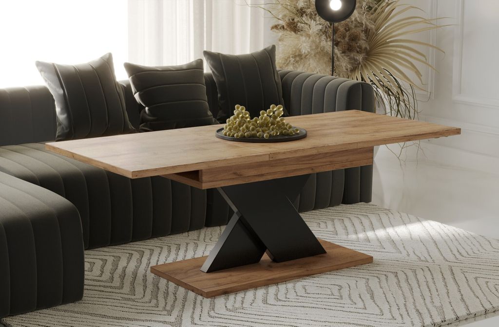 Endo-Möbel Couchtisch Ilo 110-140 erweiterbar Esstisch Wohnzimmertisch (Craft Eiche)