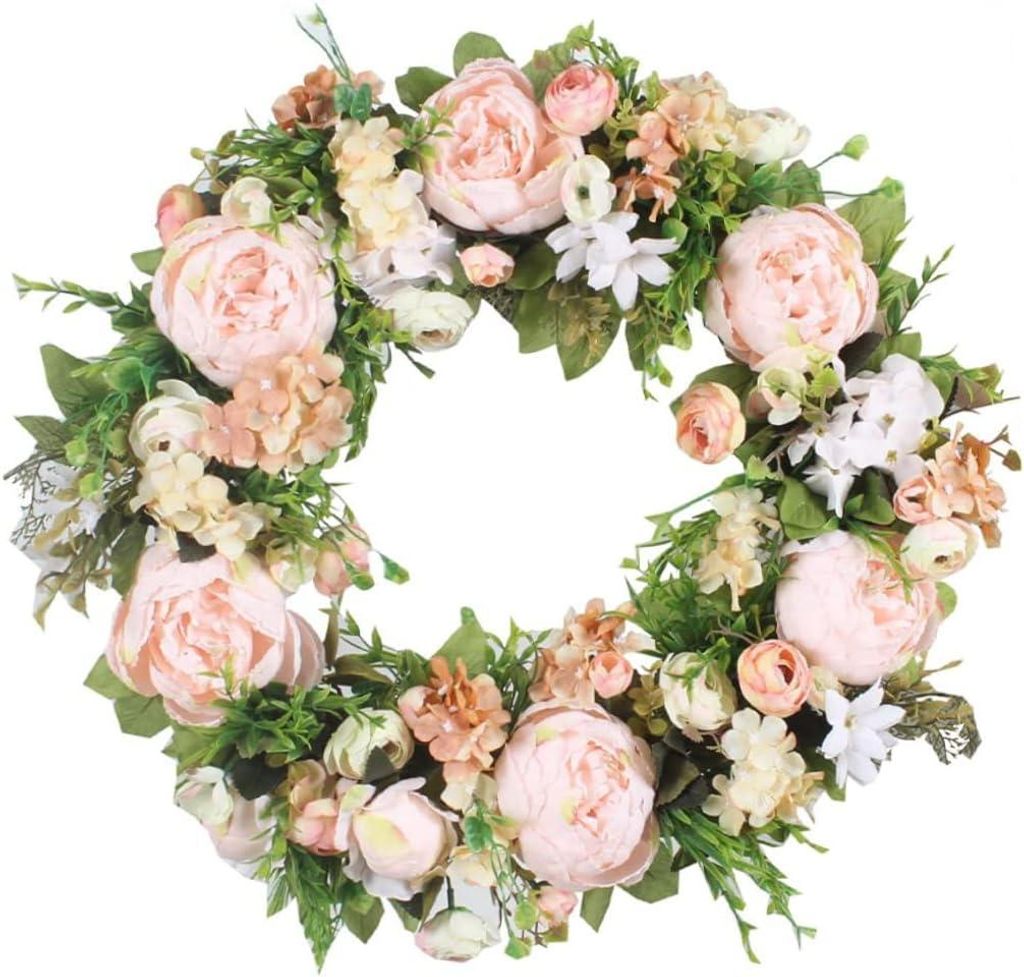 Künstlicher Kranz, Türkranz, Pfingstrosen-Türkranz, runder Blumenkranz für die Dekoration des Hochzeitseingangs