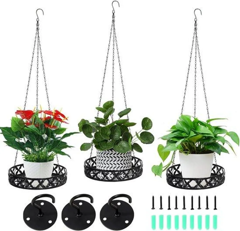 Suspension pour plantes en métal noir 25cm, jardinière carrée décorative
