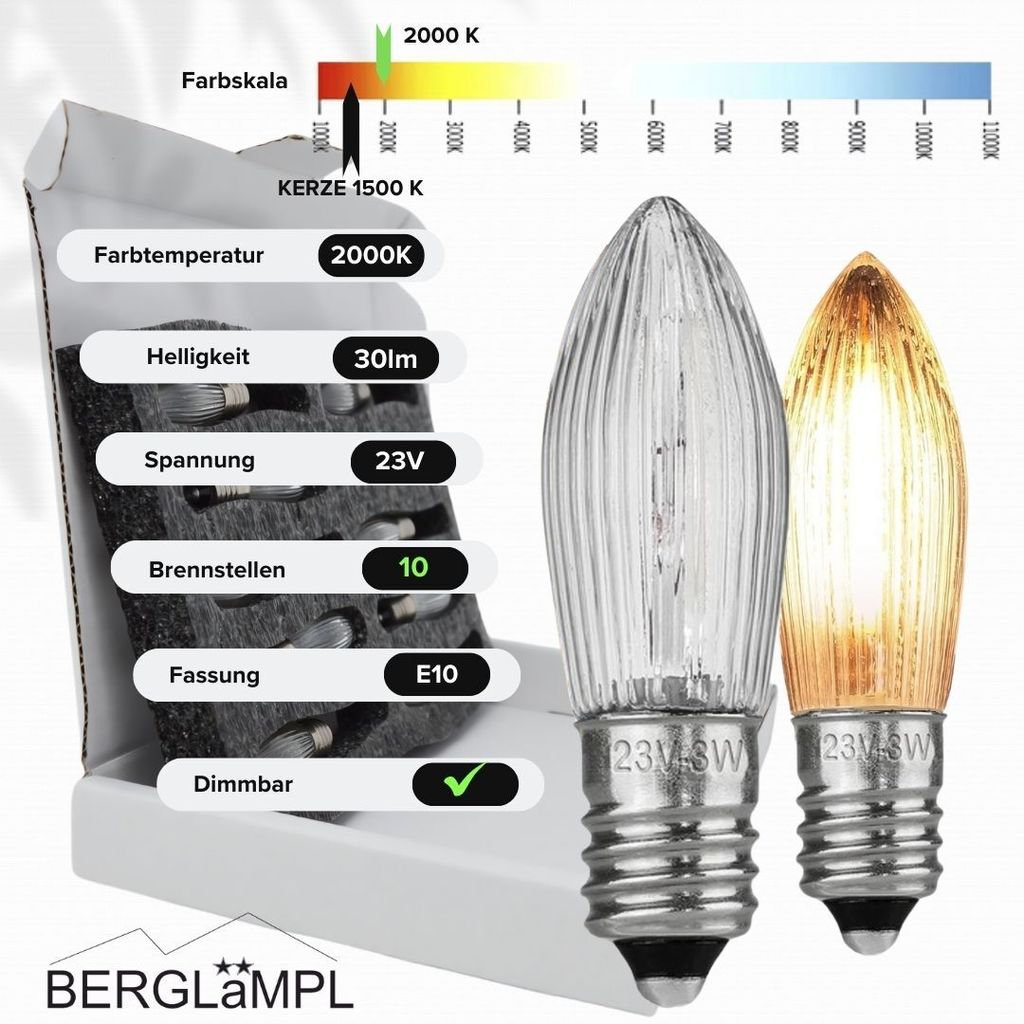 10x Stück E10 23V/3W Ersatzlampe für Schwibbogen, Produktbild 2