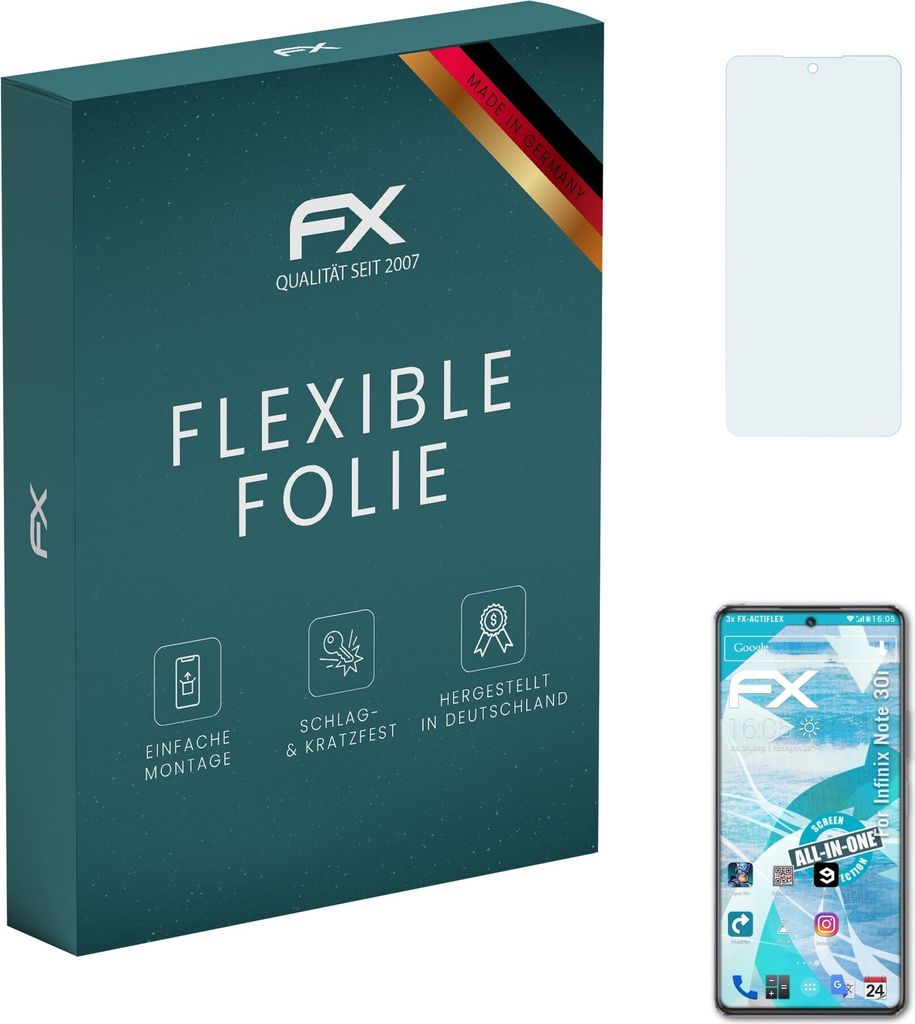 atFoliX FX-ActiFleX 3x Schutzfolie kompatibel mit Infinix Note 30i Folie